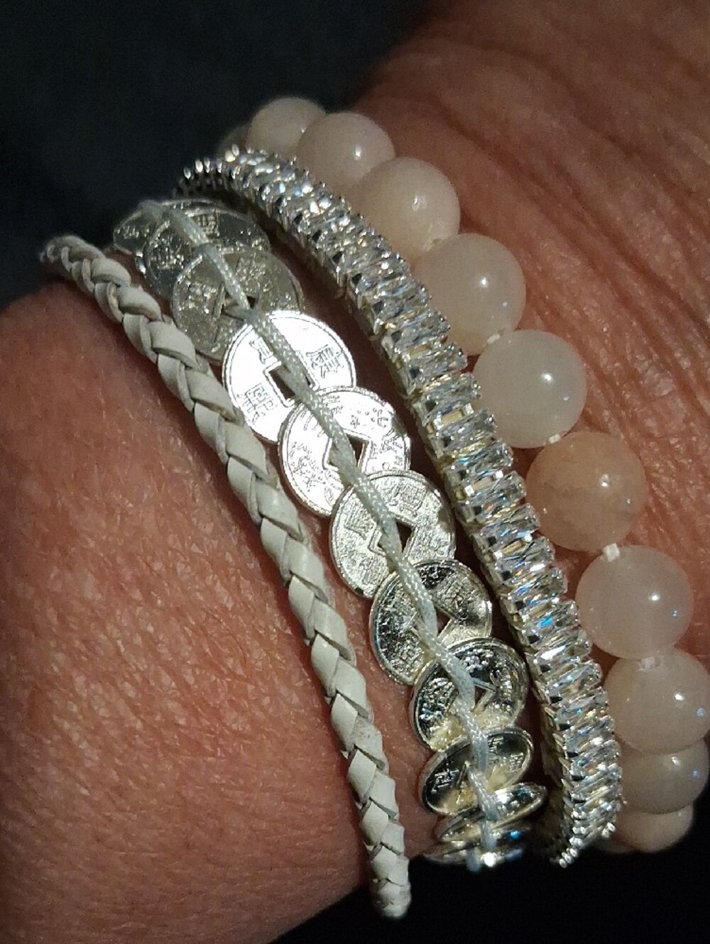 Victoria Emerson Blush Beaded and Silver Multi-Strand Cuff Bracelet. - Picture 9 of 10